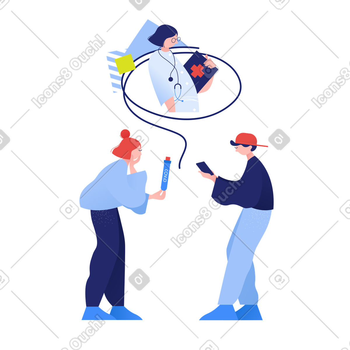 Иллюстрация Remote medical advice and consultation, Telemedicine or online healthcare service в стиле Clip — скачать в форматах PNG, SVG