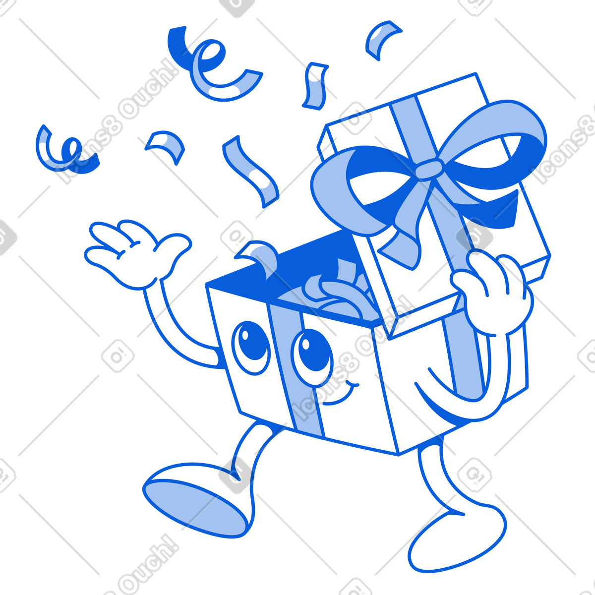 Gift box opens the lid and throws confetti illustration in Handy Line style download in PNG, SVG