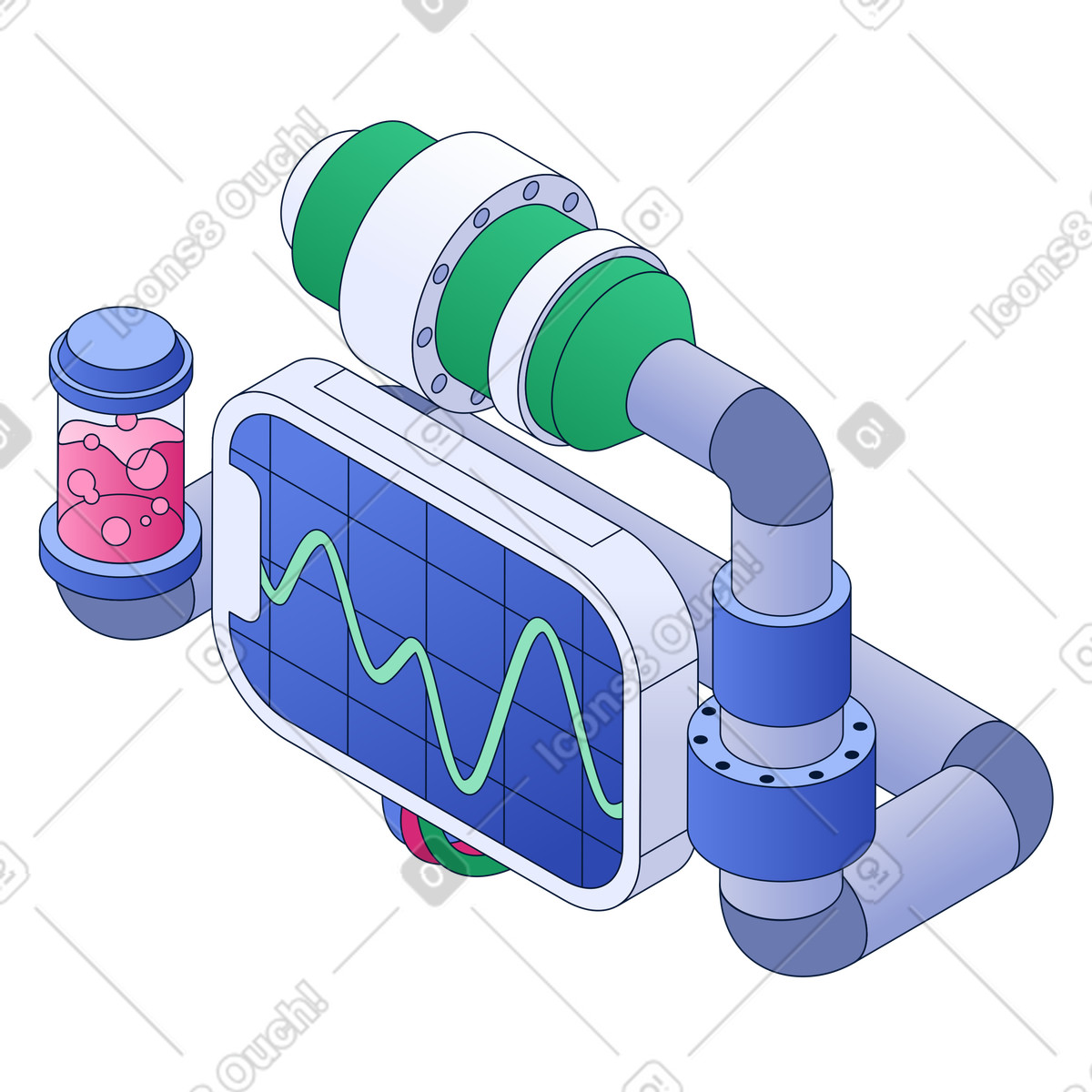 Abstract device with tubes illustration showcasing a unique screen clipart in multiple