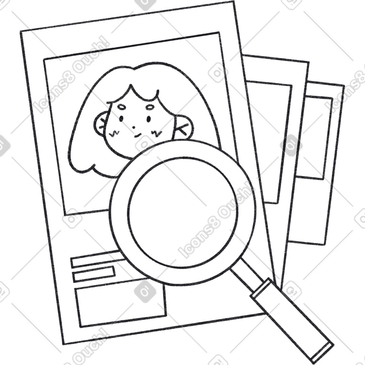 Magnifier glass looks at the summary-Illustration im Bonbon Line-Stil als Download in PNG, SVG