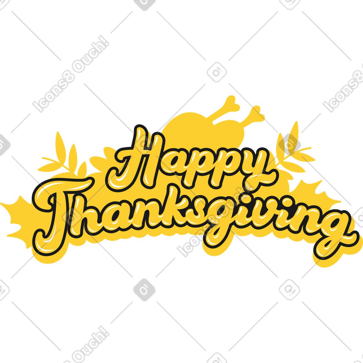 Illustration Lettrage happy thanksgiving avec dinde dans le style Taxi à télécharger aux formats PNG, SVG