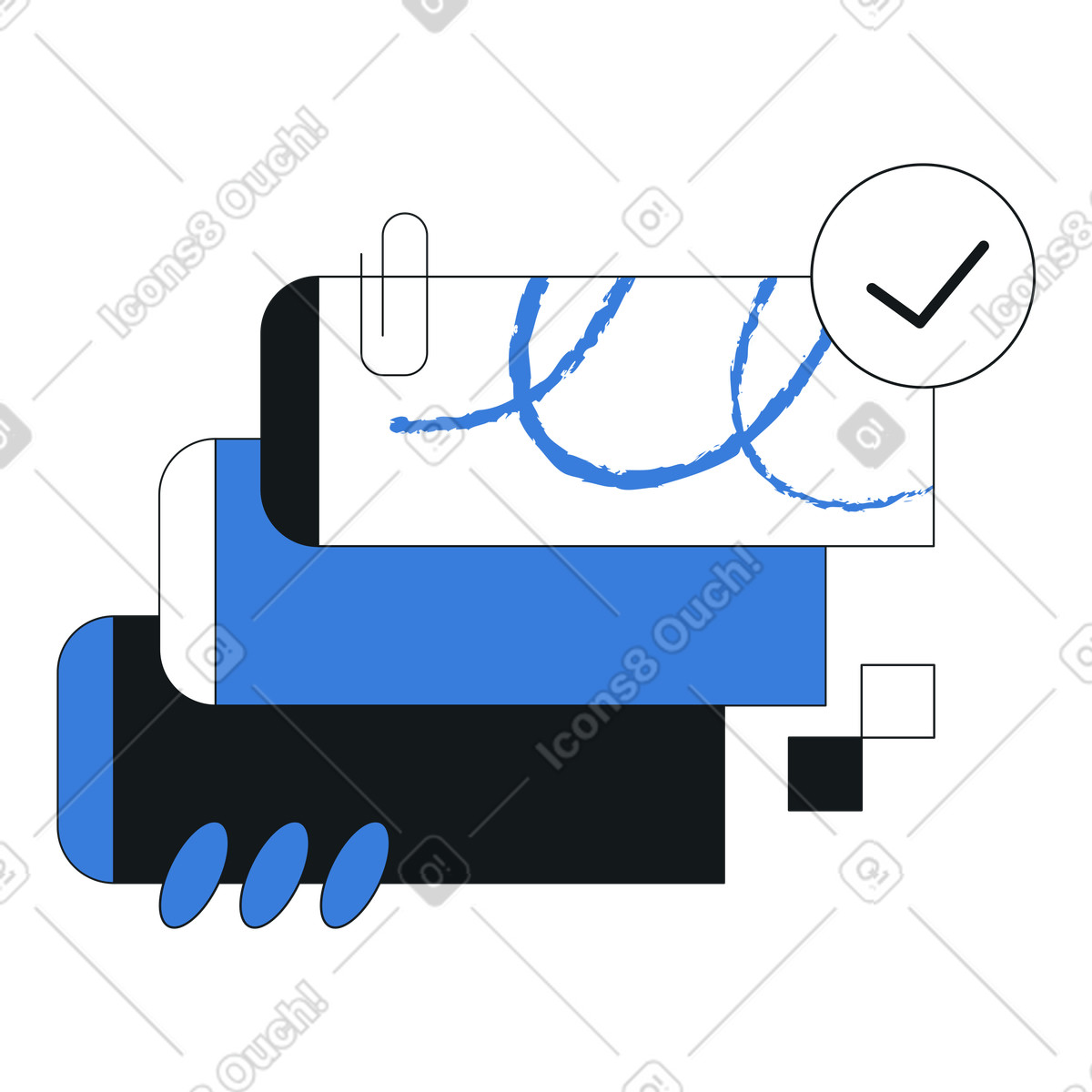 Digital notes with check mark, Task organization and productivity illustration in Midnight style download in PNG, SVG