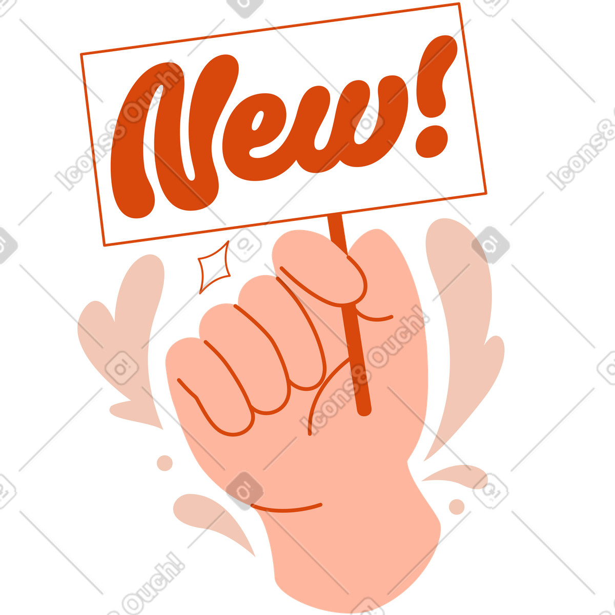 Orange スタイルの Raised hand with new banner, Marketing campaign alert のイラストをPNG、SVG形式でダウンロード