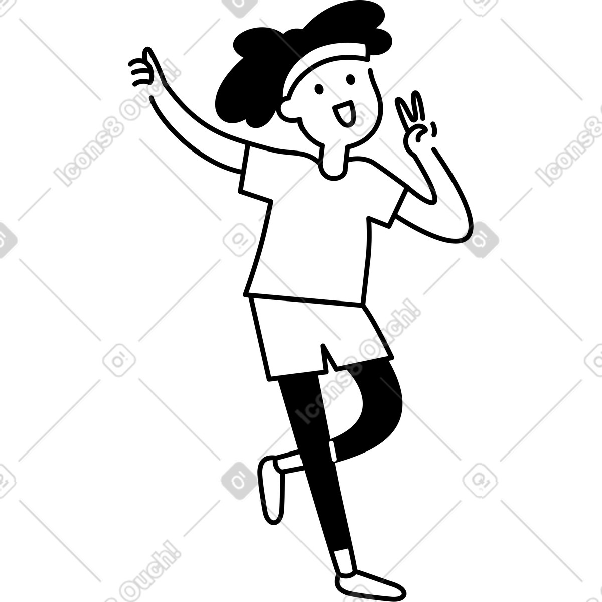 下载 Notion Line Art 风格的 Runner wearing headband jogging happily with raised thumb gesture 插画，支持 PNG、SVG 格式
