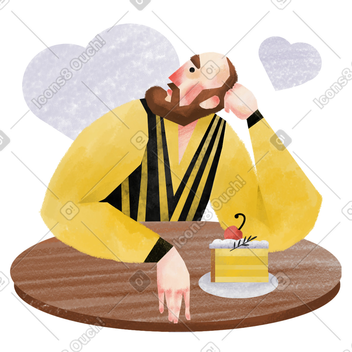 Man feeling lovesick at a cafe illustration in Family style download in PNG, SVG