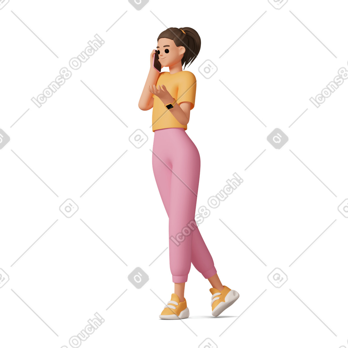 下载 3D Casual life 风格的 Girl talking on phone 插画，支持 PNG、SVG 格式