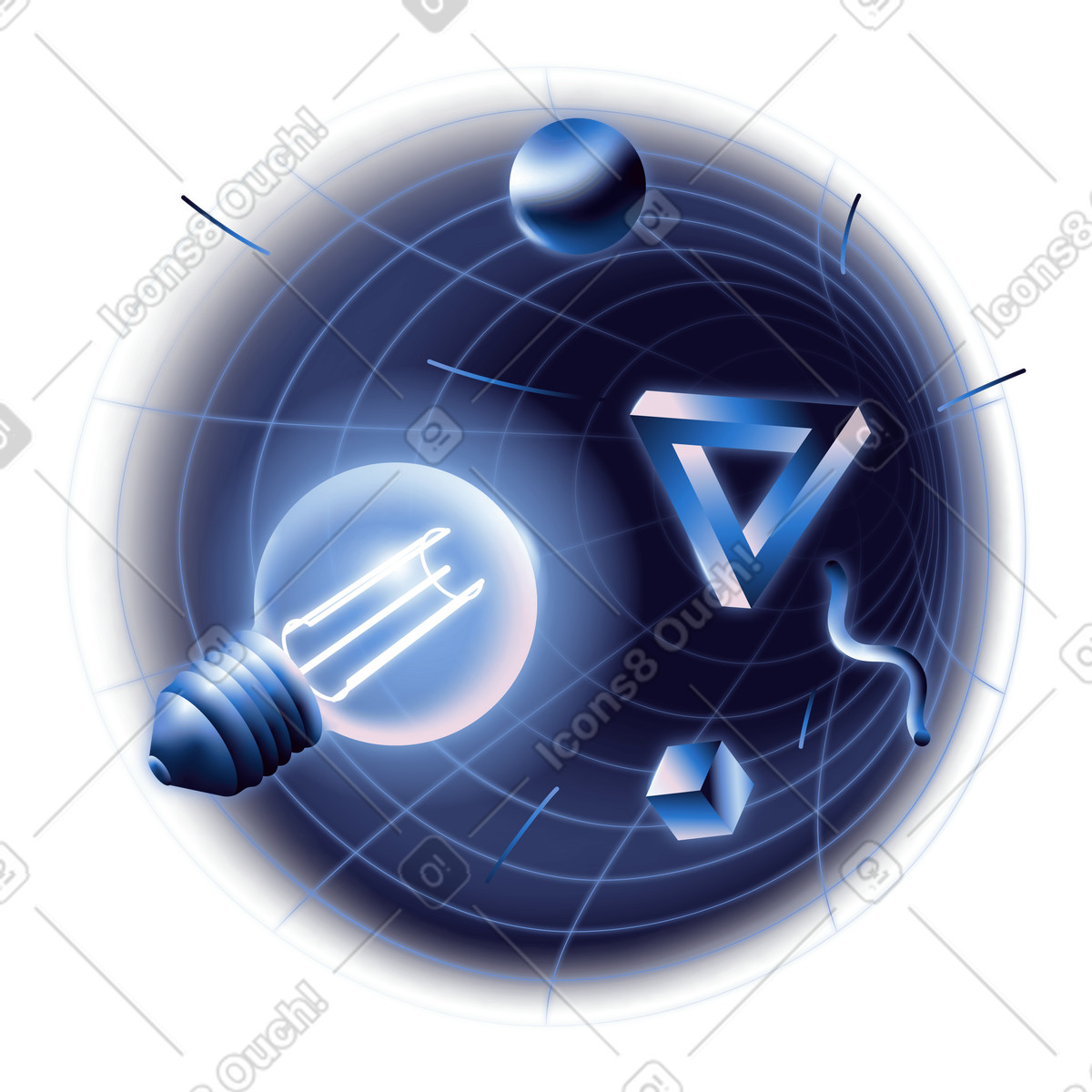Tunnel with symbols, Idea generation system, Innovation ecosystem illustration in Dimension style download in PNG, SVG
