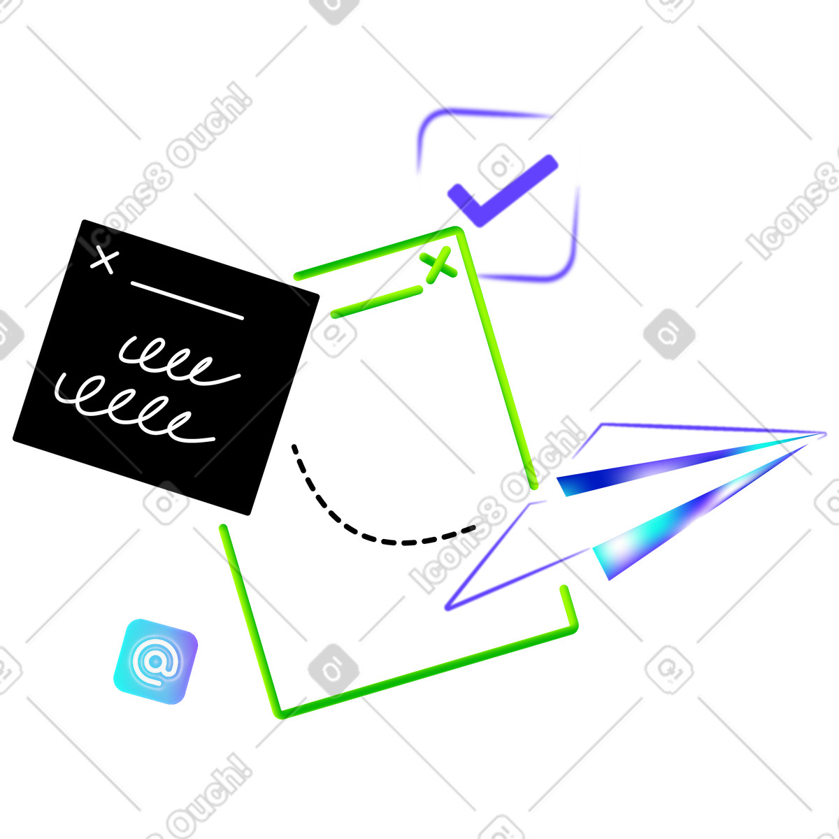 Sending emails, paper plane and note illustration in Pure style download in PNG, SVG