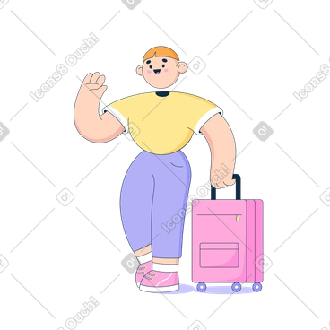 Man with a suitcase waves his hand PNG, SVG