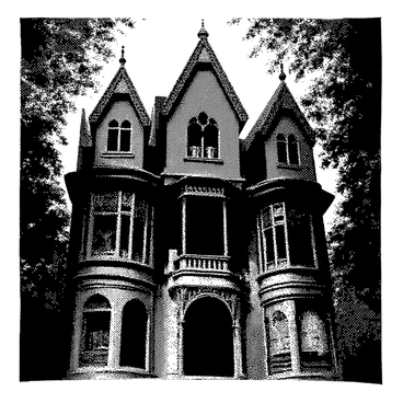 A spooky mansion stands tall with intricate architectural details. The exterior is covered in cobwebs, suggesting a long time without visitors. Dark shadows loom over the cracked windows. Inside, a dimly lit hallway reveals hidden clues scattered around, such as old books and dusty portraits on the walls. In the background, a ghostly figure with a translucent appearance is partially visible, adding an air of mystery to the scene. The atmosphere is thick with intrigue and suspense, drawing attention to the mansion's secrets.