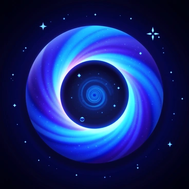 An intergalactic portal opening in the vastness of space. The portal is a swirling mass of vibrant colors, primarily shades of blue and purple, creating a hypnotic effect. Through the portal, distant stars and swirling galaxies are visible, shimmering brightly against the dark background of space. The surrounding area is dotted with twinkling stars, adding to the sense of depth and infinity. The edges of the portal are glowing, giving off a soft light that illuminates the surrounding darkness.