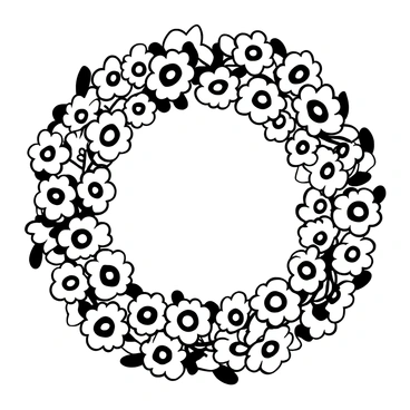 A circular wreath composed of numerous clusters of "flannel flowers" arranged artistically. The flowers have delicate, textured petals that create a soft appearance. The stems and leaves intertwine seamlessly around the wreath, providing a natural look. The overall form is symmetrical and full, highlighting the intricate details of each flower.
