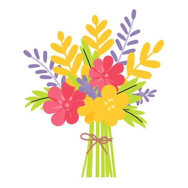 A colorful bouquet featuring a variety of Australian native flowers. The bouquet includes bright red waratah flowers with striking green foliage. Yellow wattle blooms cluster together, adding pops of sunny color. Delicate purple heath flowers are interspersed throughout the arrangement, providing contrast. The bouquet is tied together with a natural twine, and the flowers are arranged in a loose, organic manner, showcasing their vibrant colors and unique shapes.