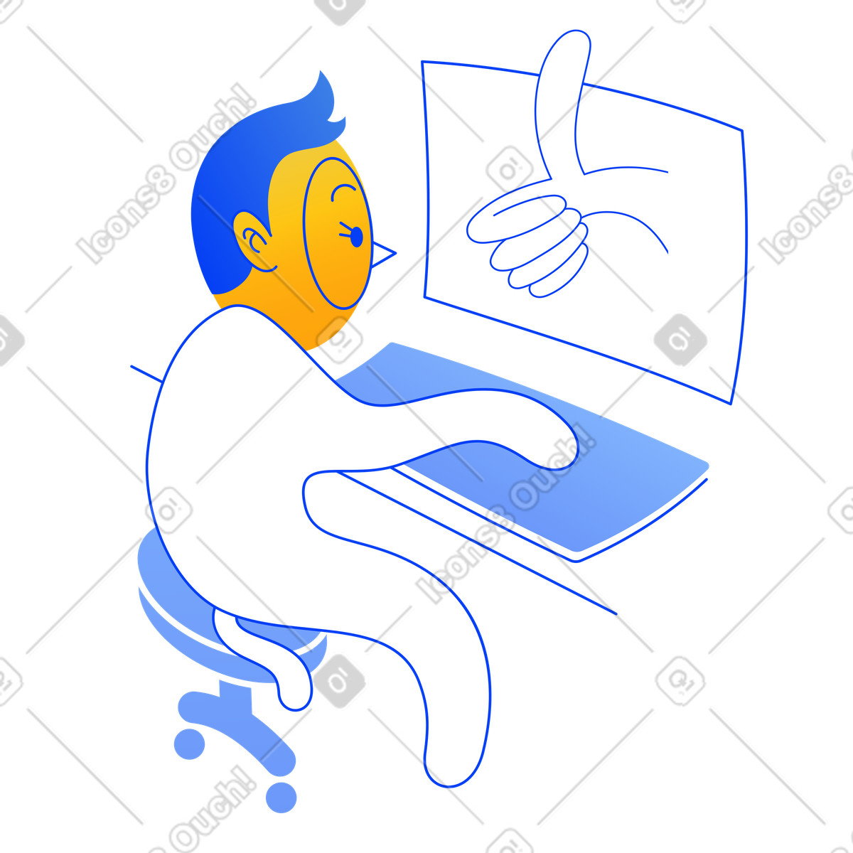 Charakter, der im computer den daumen hochhält-Illustration Buddy-Stil als Download in PNG, SVG