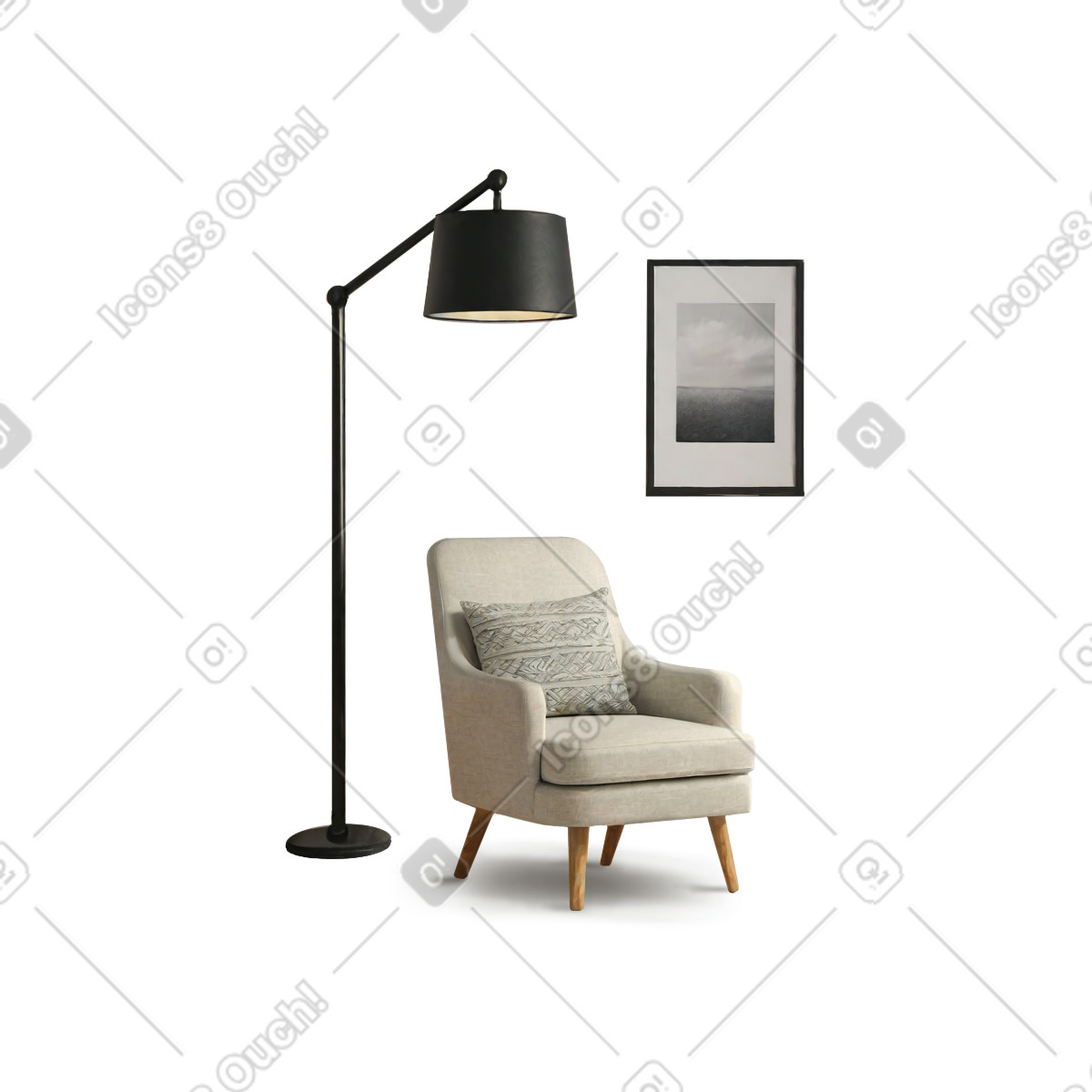 Stuhl, lampe und gemälde-Illustration im Experimental-Stil als Download in PNG, SVG