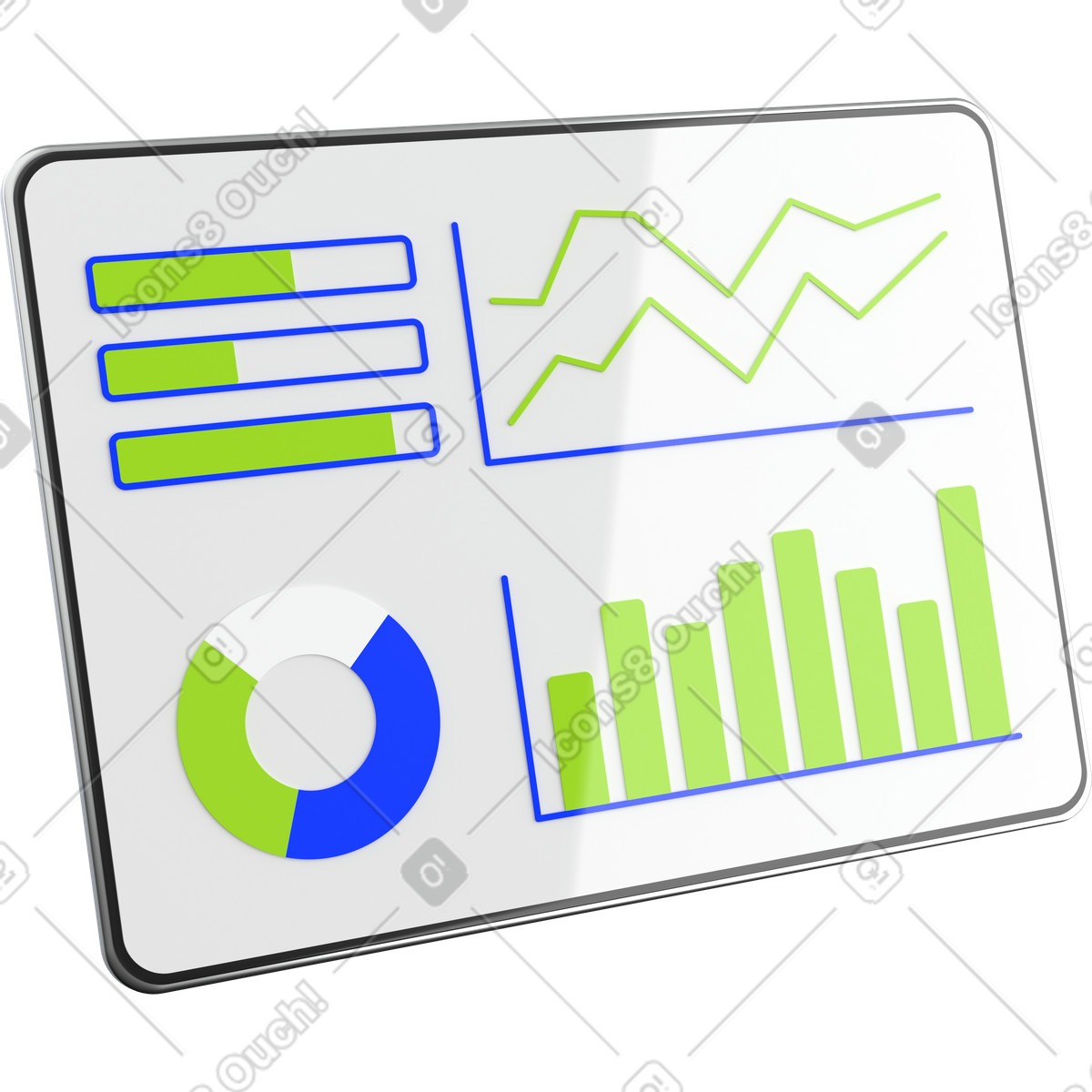 Daten-dashboard auf dem tablet-bildschirm-Illustration im 3D Enterprise-Stil als Download in PNG, SVG