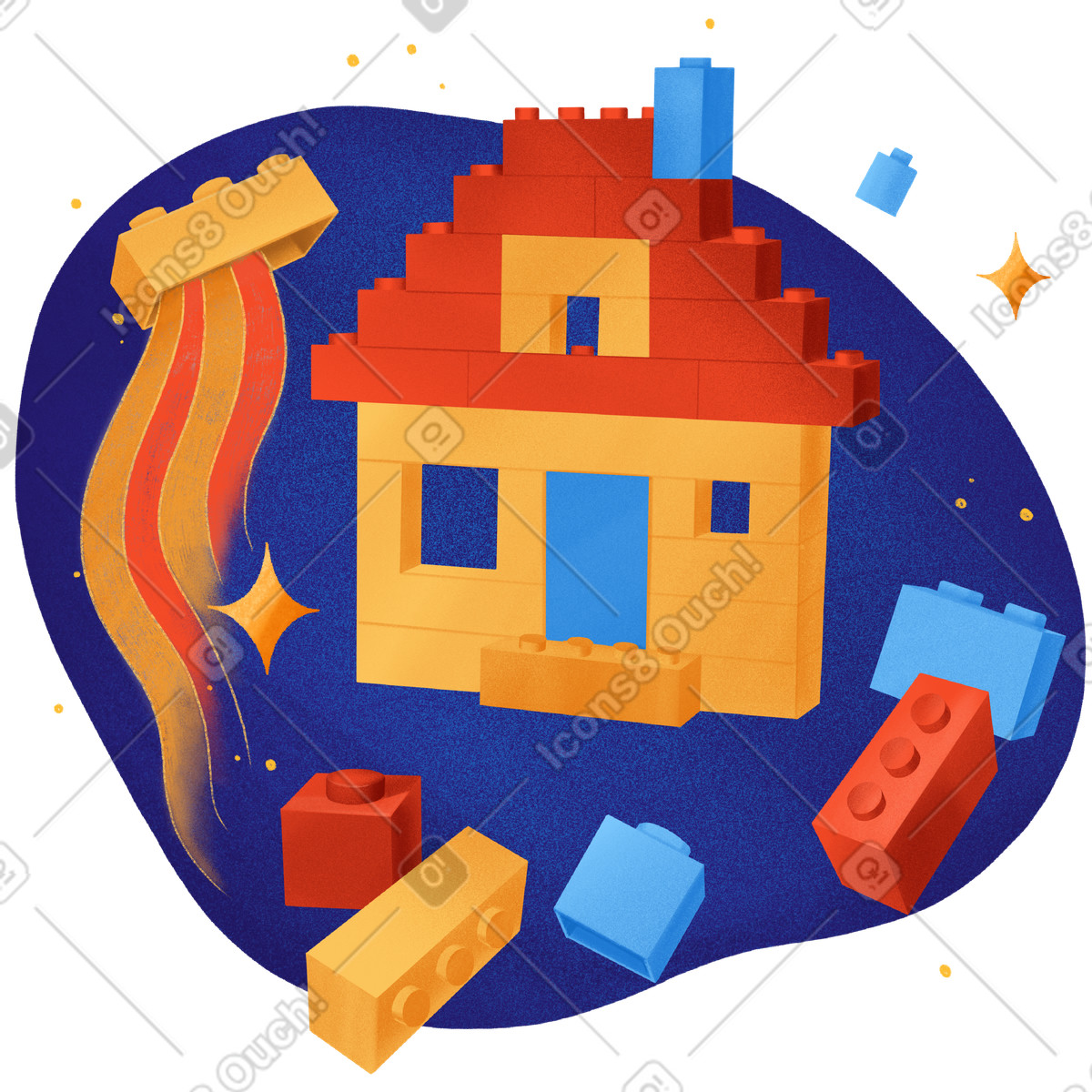 Ilustración House made from toy bricks, Creative construction and playtime en estilo Gleam a descargar en PNG y SVG