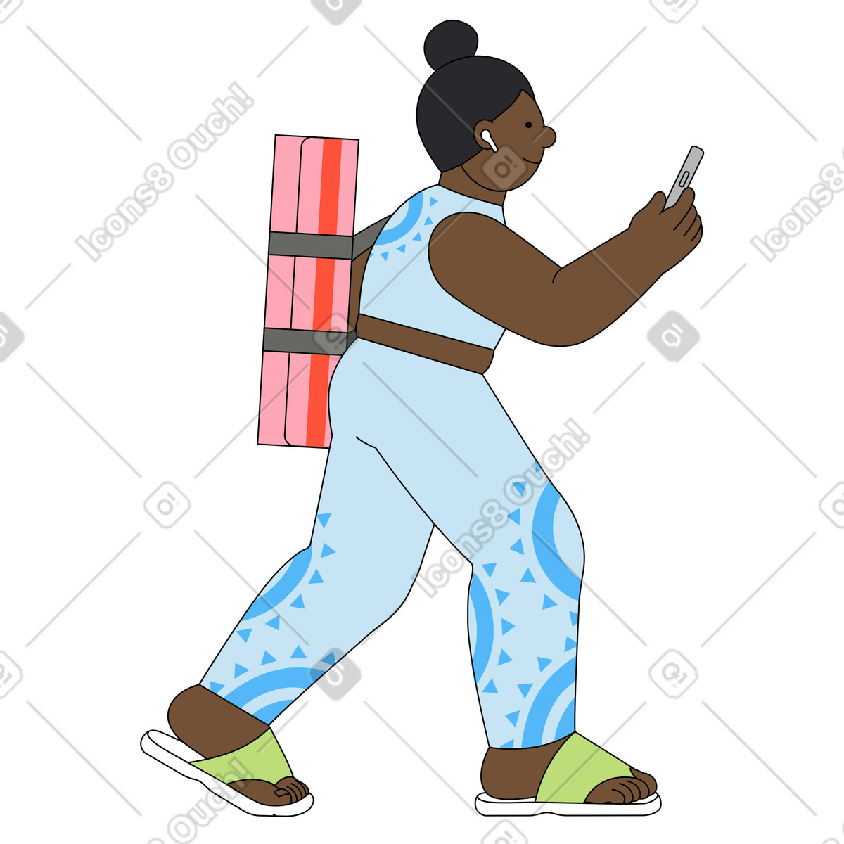 Illustration En route vers un cours de yoga pour une pratique consciente dans le style Kindy à télécharger aux formats PNG, SVG