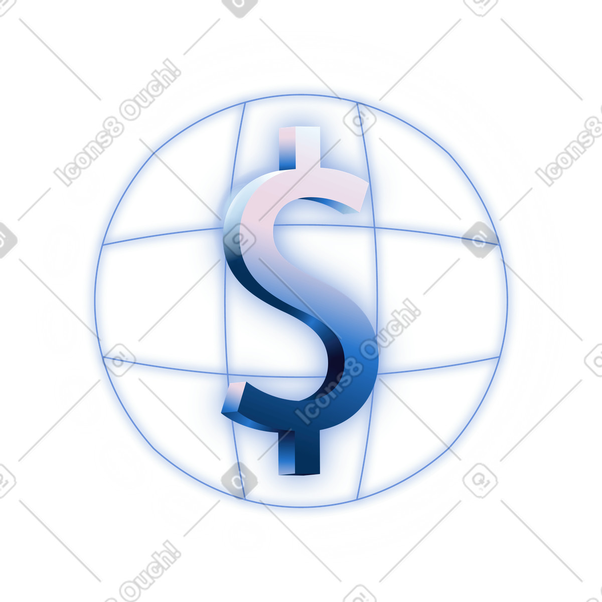 Global payment transaction flow with dollar symbol icon illustration in Dimension style download in PNG, SVG
