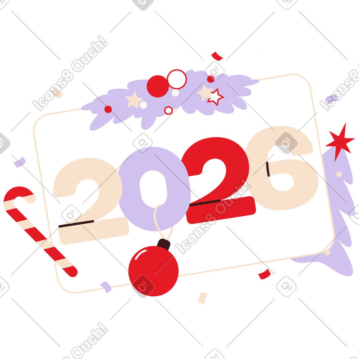Folks スタイルの Number 2026 with Christmas decorations のイラストをPNG、SVG形式でダウンロード
