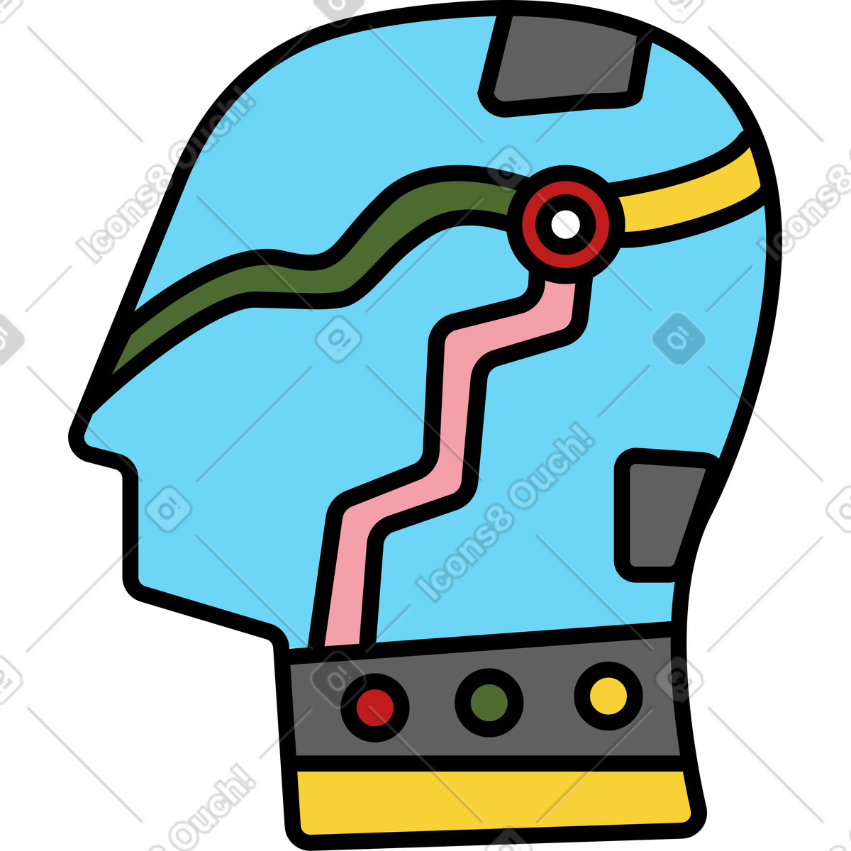 Robot head illustration in Wiggle style download in PNG, SVG