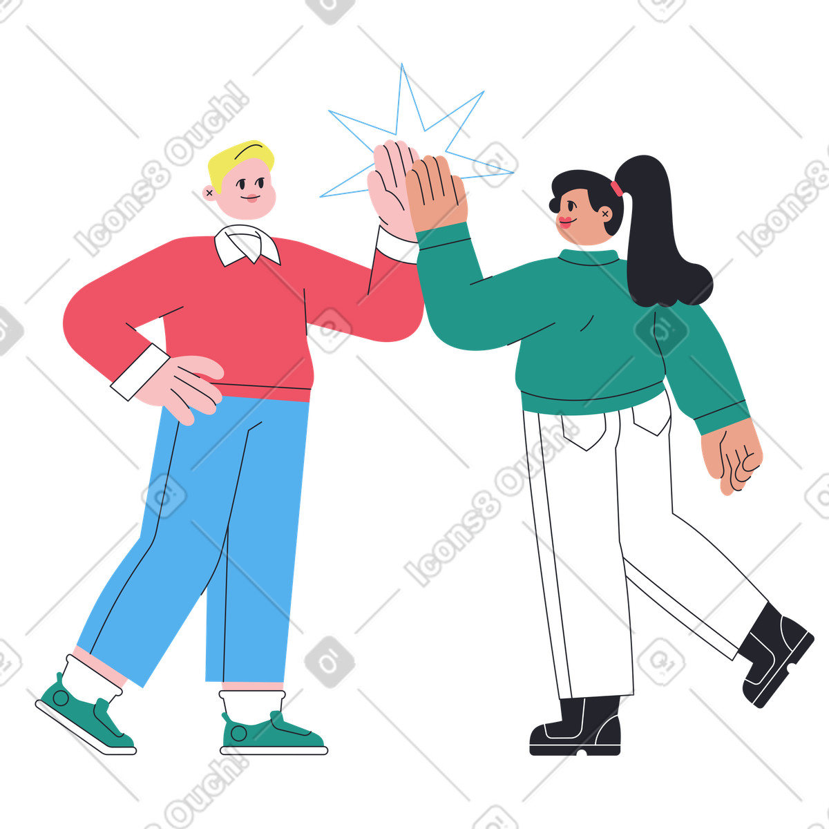 Ilustração de Colleagues high-fiving, Teamwork celebration or project success em no estilo Boba para baixar em PNG, SVG