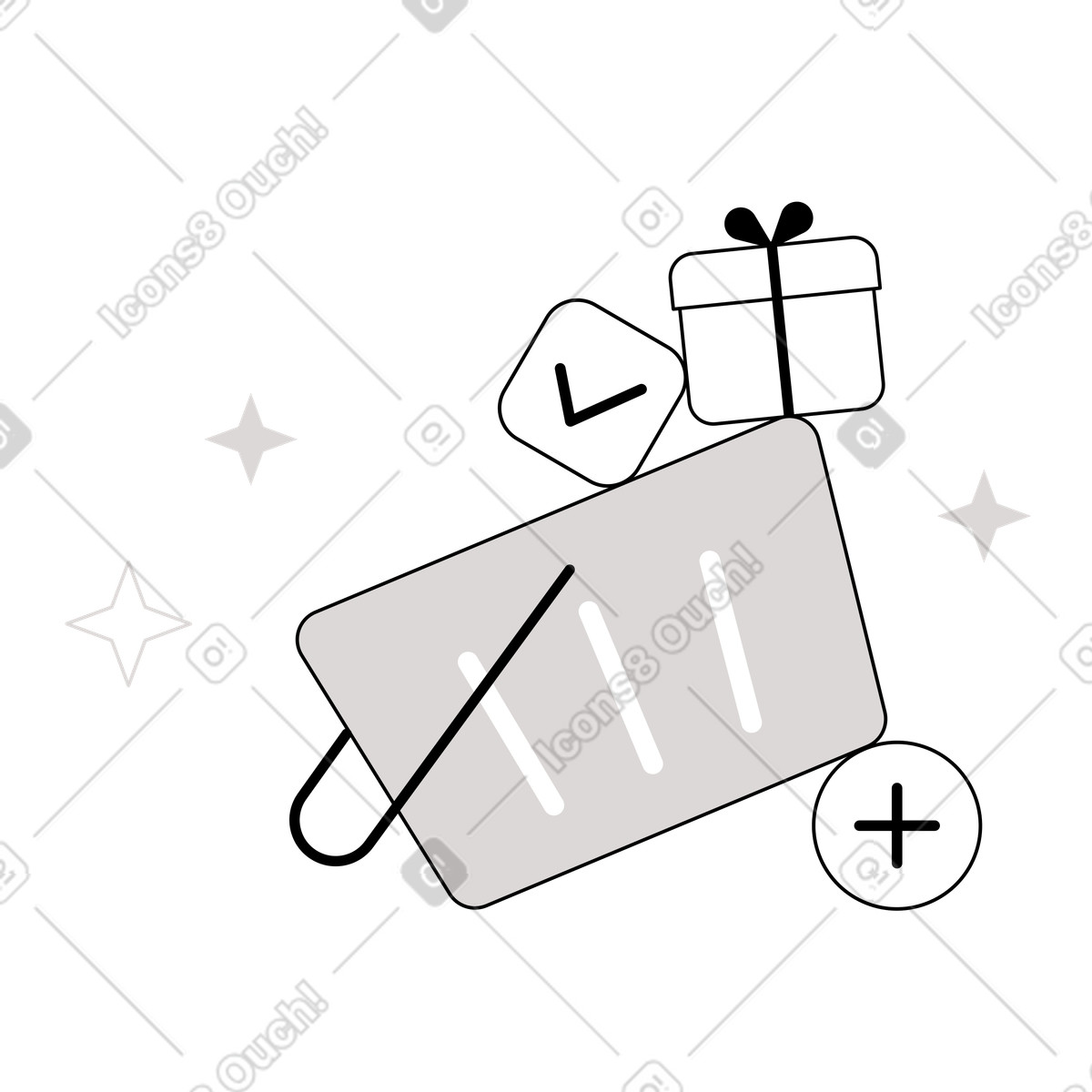 Ilustración Ecommerce basket with gift and add symbol, Shopping in online store en estilo Shade a descargar en PNG y SVG