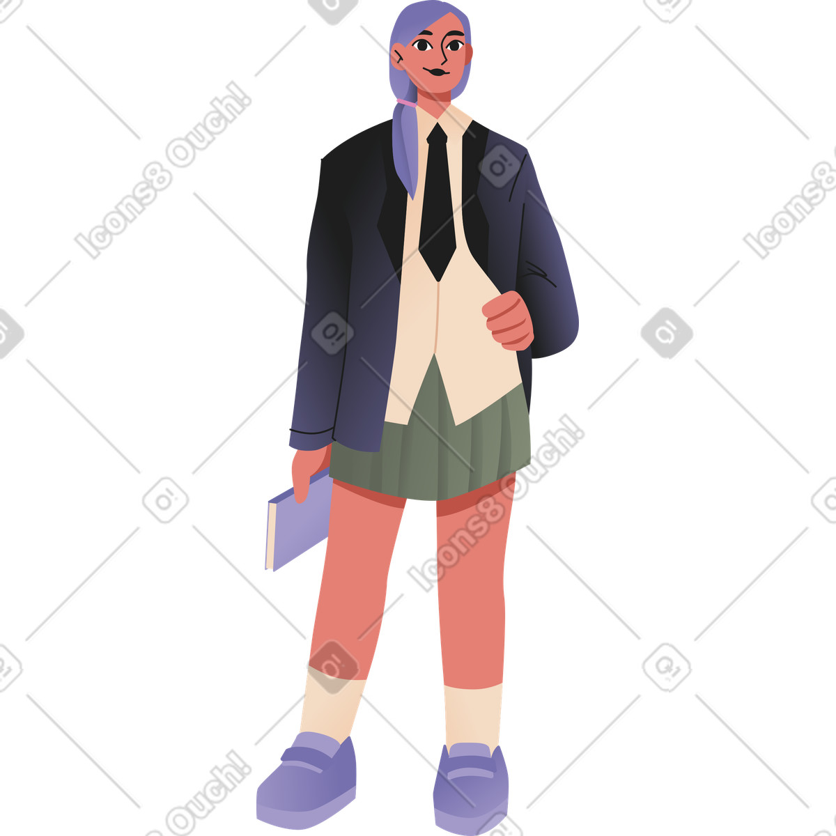 Student with textbook in hand illustration in Coworking style download in PNG, SVG
