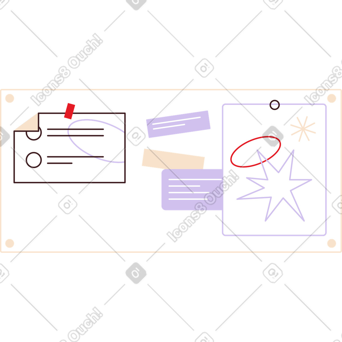 Arbeitstafel mit planung und aufklebern-Illustration im Folks-Stil als Download in PNG, SVG