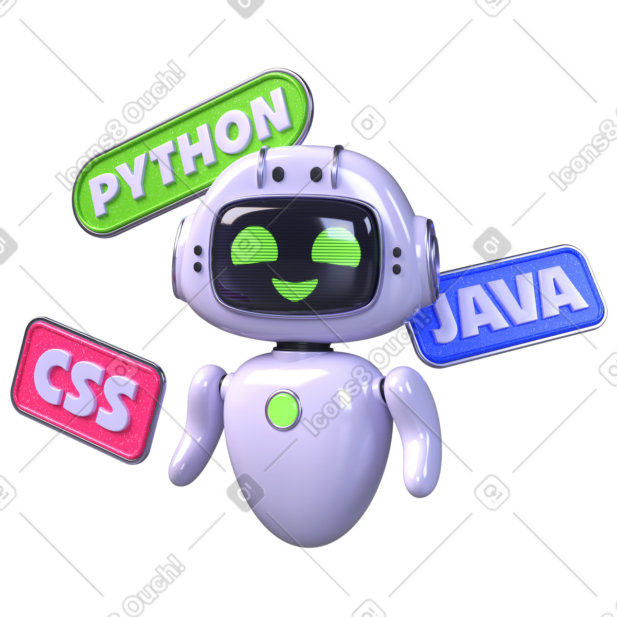 AI bot with code labels, Coding assistant and programming automation illustration in PNG, SVG
