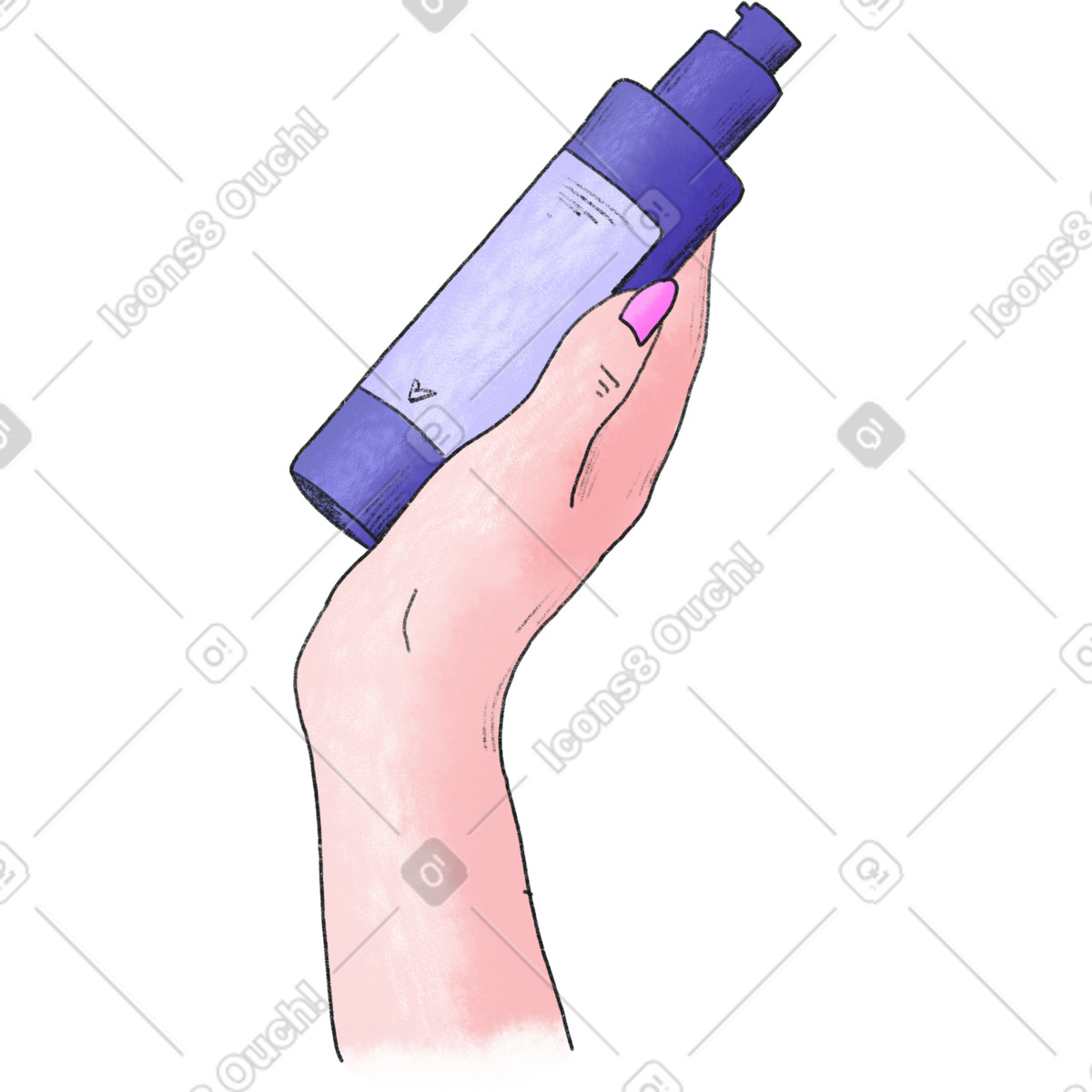 Right hand holding a bottle of cosmetics illustration in Moments style download in PNG, SVG