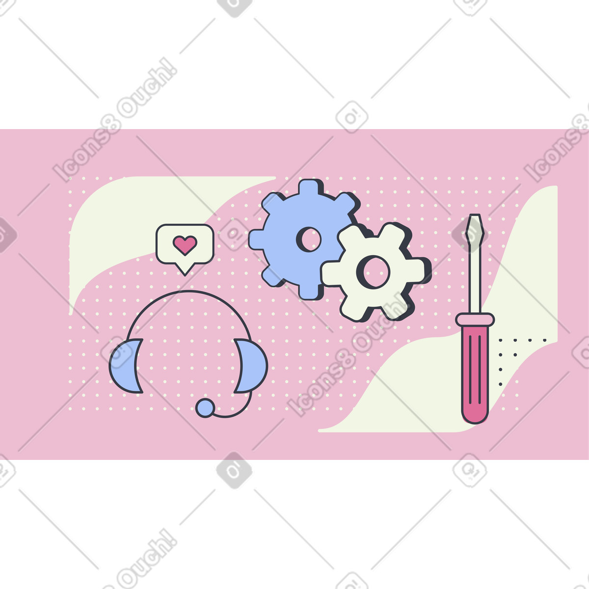 Online maintenance service with cogwheels and screwdriver illustration in PNG, SVG