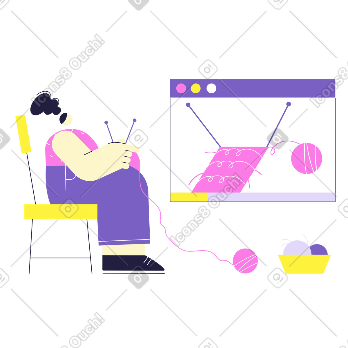 Ilustración Lección de tejido en línea estilo Mellow a descargar PNG y SVG