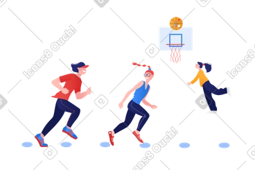 Man and woman sprinting, girl actively playing basketball PNG, SVG
