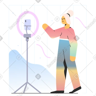 Woman recording video on phone PNG, SVG