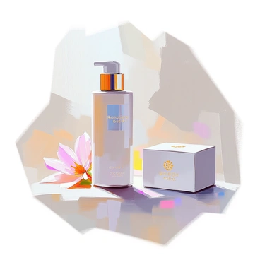 A luxury skincare product line features an elegant package design that includes a tall, matte-finish bottle with a sleek silhouette. The bottle is adorned with a delicate gold foil label that reads "Revitalizing Essence" in an elegant font. Beside the bottle, there is a small, square box with a soft-touch texture, also in a muted color palette, showcasing the brand logo embossed in gold. The design incorporates subtle floral elements in a faint background pattern, enhancing the upscale aesthetic. A minimalist cap completes the bottle, giving it a refined look suitable for a high-end skincare collection.