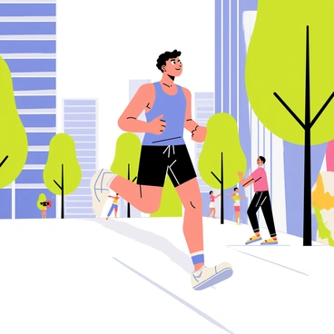 A runner in urban surroundings, showing defined abs and athletic form