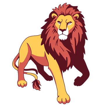 A duotone illustration features a lion with a majestic mane on the left side, flowing and detailed, showcasing shades of {color_1}. The right side of the lion displays its strong muscular build, emphasizing raw power through defined contours and textures in {color_2}. The lion's intense gaze captures attention, with its eyes reflecting a fierce yet regal expression. The background is minimal, allowing the focus to be on the striking contrast between the soft mane and the powerful physique.