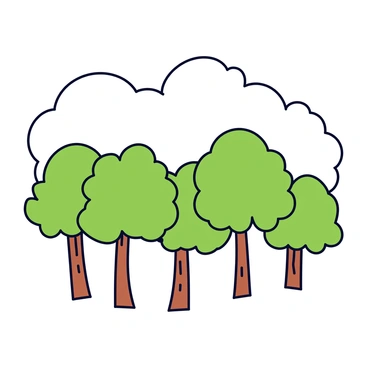 Trees with their tops extending into a layer of low-hanging clouds