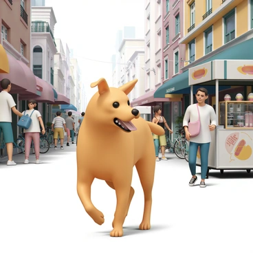 A golden retriever exploring a bustling city street full of sights and sounds