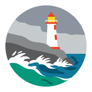 A tall white lighthouse with a red and white striped base stands firmly on a rocky cliff. The sky is filled with dark gray storm clouds, and fierce waves crash violently against the rocks below, sending sprays of water high into the air. The lighthouse beam shines brightly, cutting through the heavy rain and illuminating the turbulent sea. In the foreground, the turbulent ocean churns with deep blue and green hues, reflecting the chaos of the storm. The scene captures the strength and resilience of the lighthouse against the powerful forces of nature.
