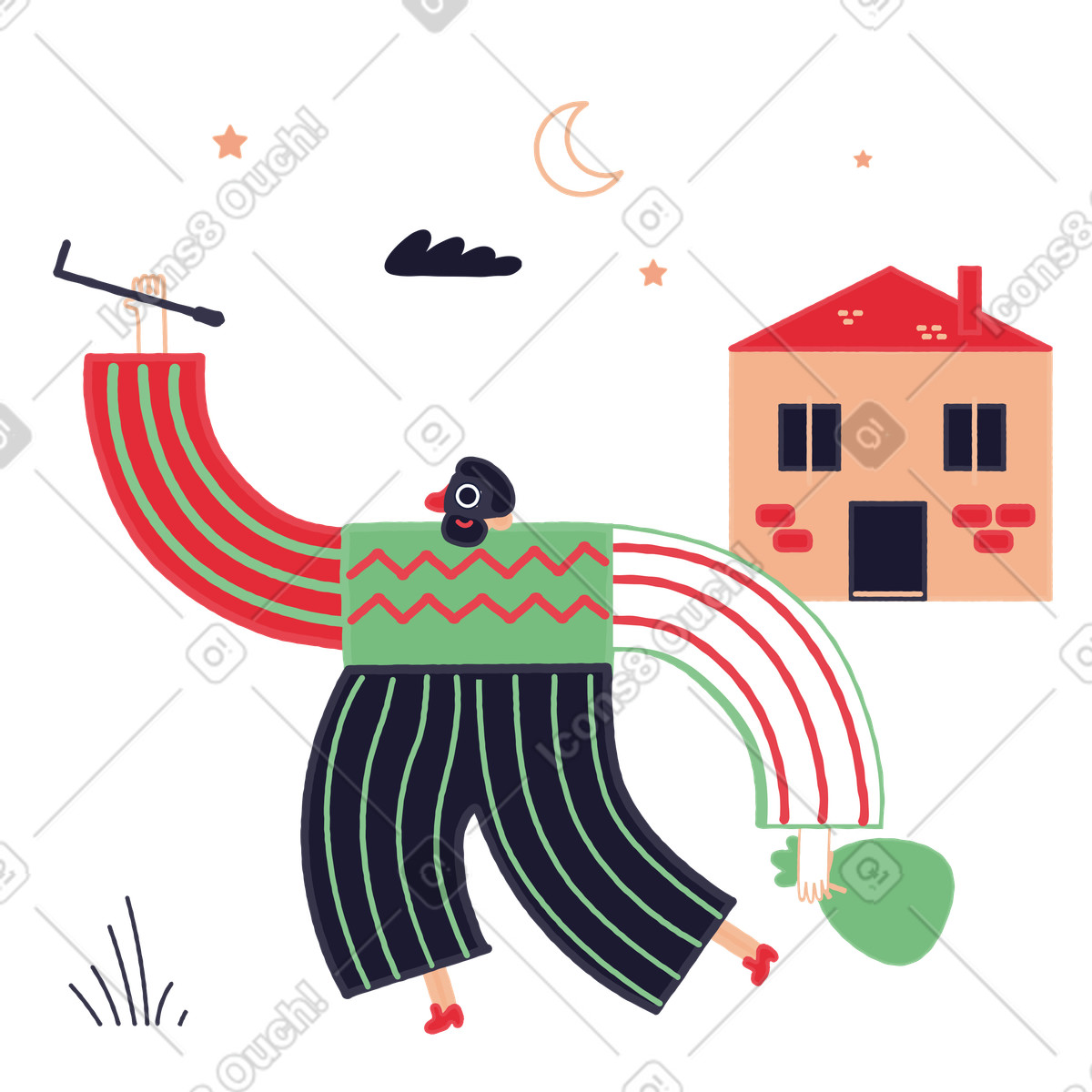 Stripy スタイルの 略奪品を持ち逃げする強盗 のイラストをPNG、SVG形式でダウンロード