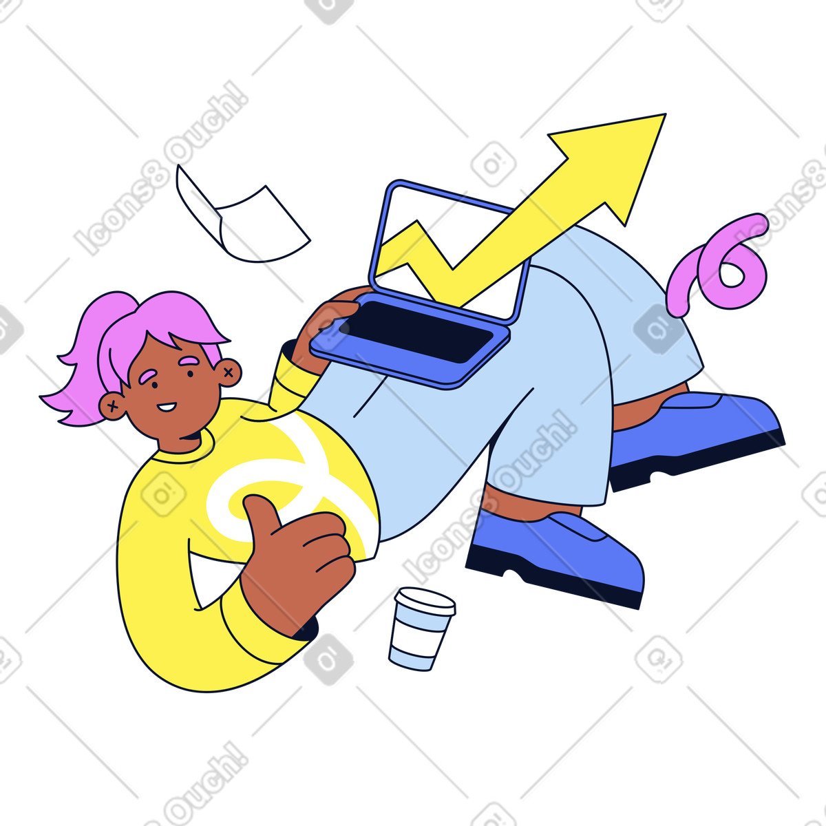 Illustration Suivi des performances des employés à distance sur ordinateur portable, progression du travail en ligne et réussite de l'entreprise aux formats PNG et SVG