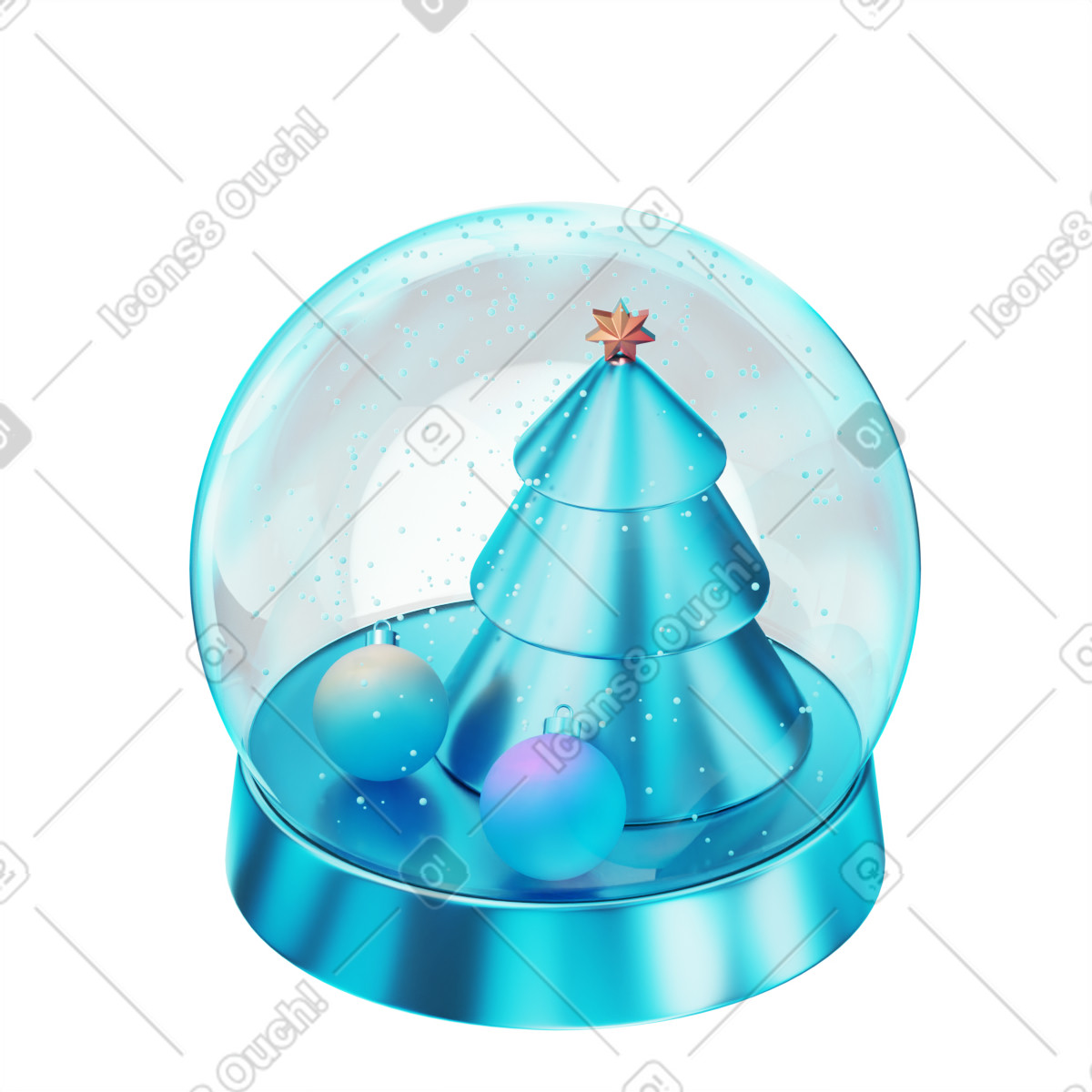 Glowing snow globe with baubles and tree, Winter celebration Festive season animated illustration in 3D Glare style download in GIF, Lottie (JSON), AE