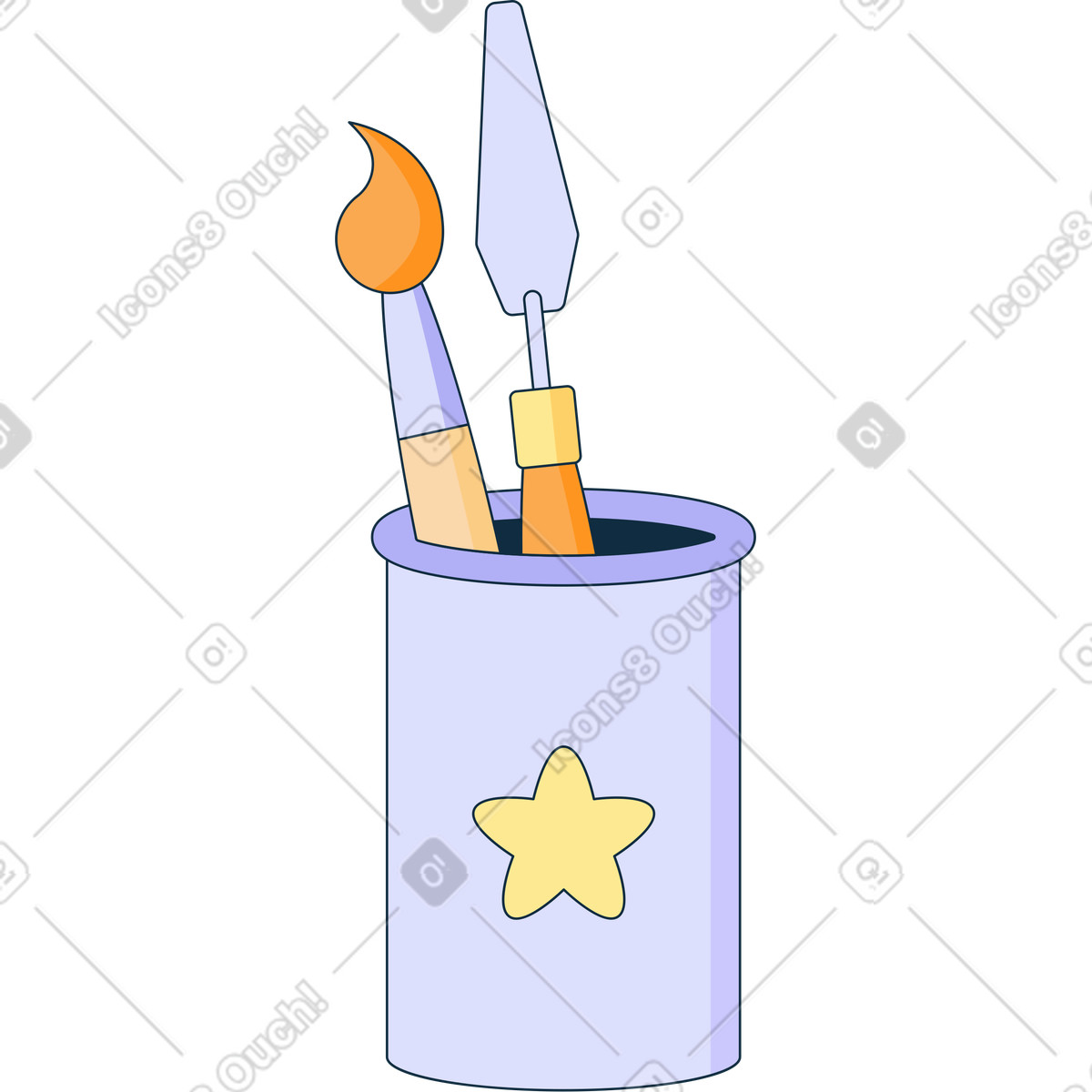 Ilustração de Copo com espátula e pincel em no estilo Bubble gum para baixar em PNG, SVG
