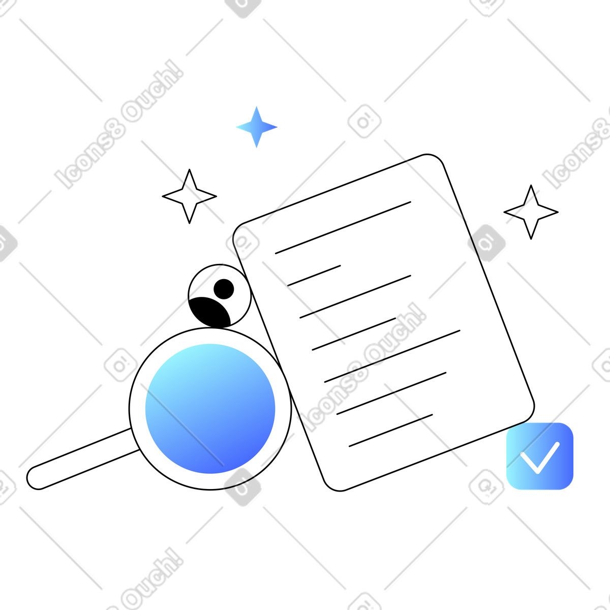 Magnifying glass and resume, Recruitment screening process illustration in Azure style download in PNG, SVG