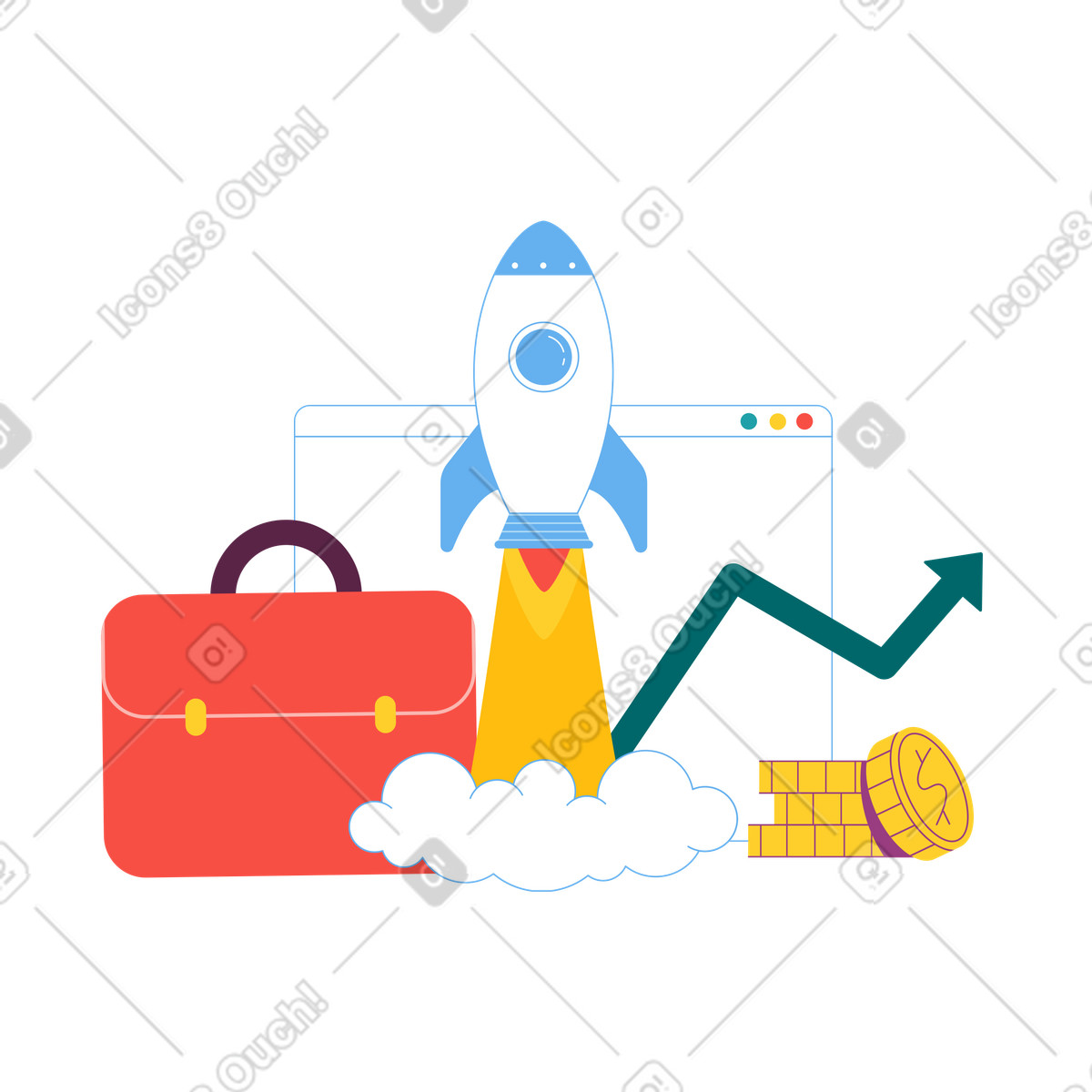 Startup-investment und erfolgreicher start-Illustration im Sammy-Stil als Download in PNG, SVG