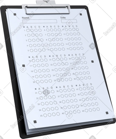 3D standardized test answer sheet, academic assessment clipboard ...