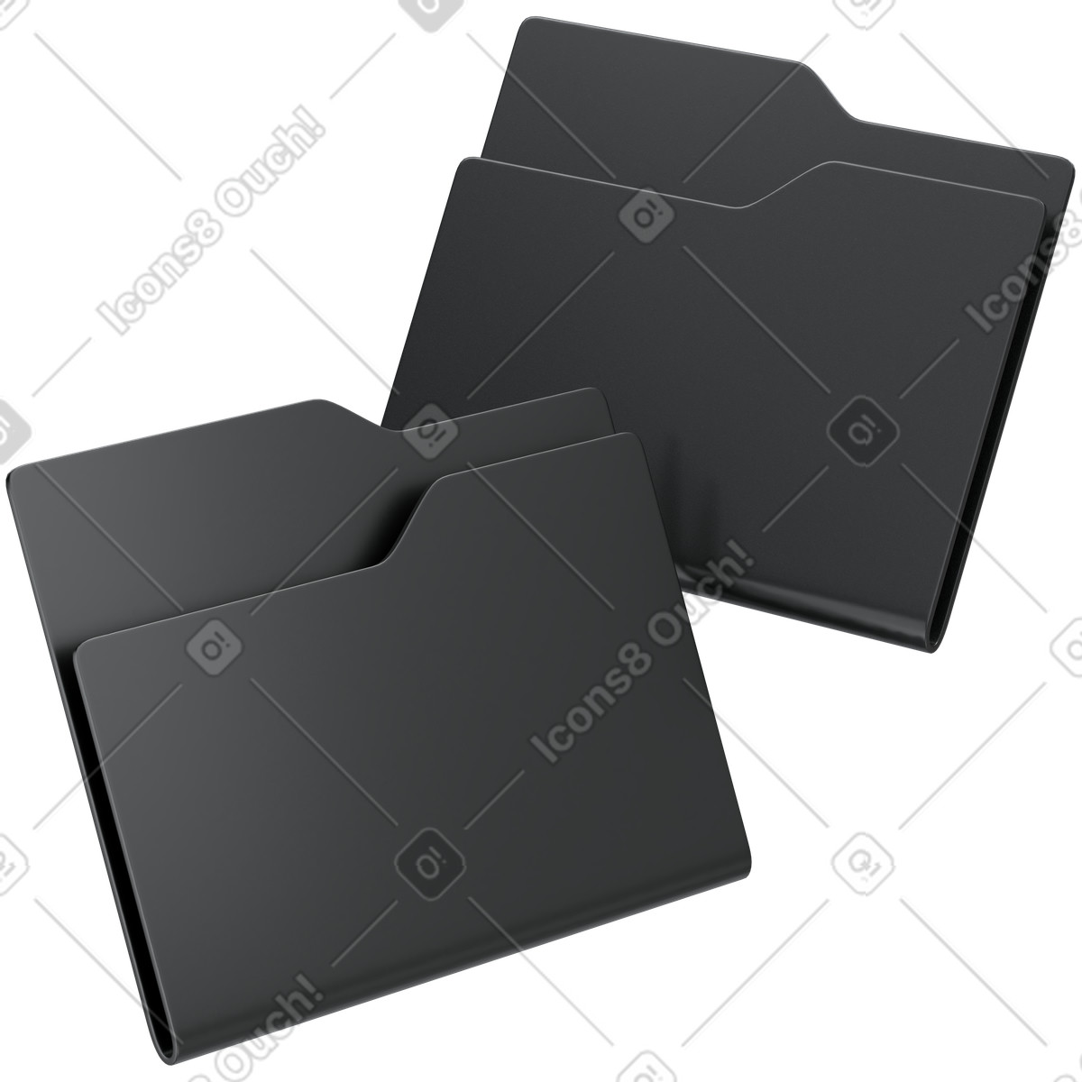 Illustration Folder icons representing organized document storage and digital file management dans le style 3D Pro à télécharger aux formats PNG, SVG