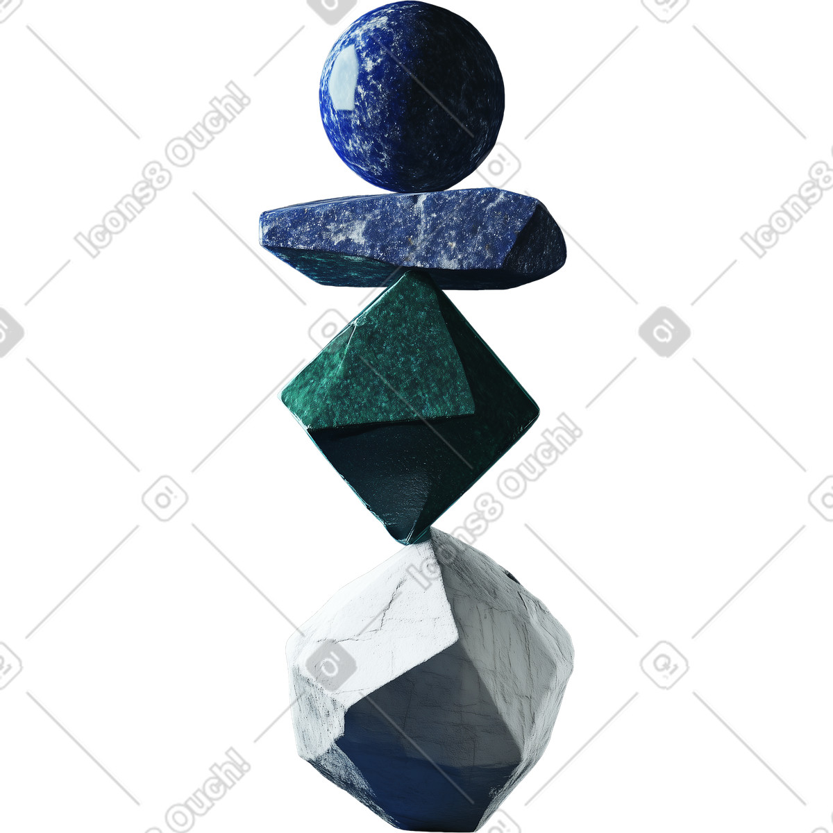 Abstract 3d sculpture made of stones, balls and shapes illustration in Experimental style download in PNG, SVG